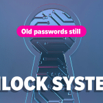A digital keyhole graphic showing how outdated passwords can still unlock business systems, with EC Computers branding