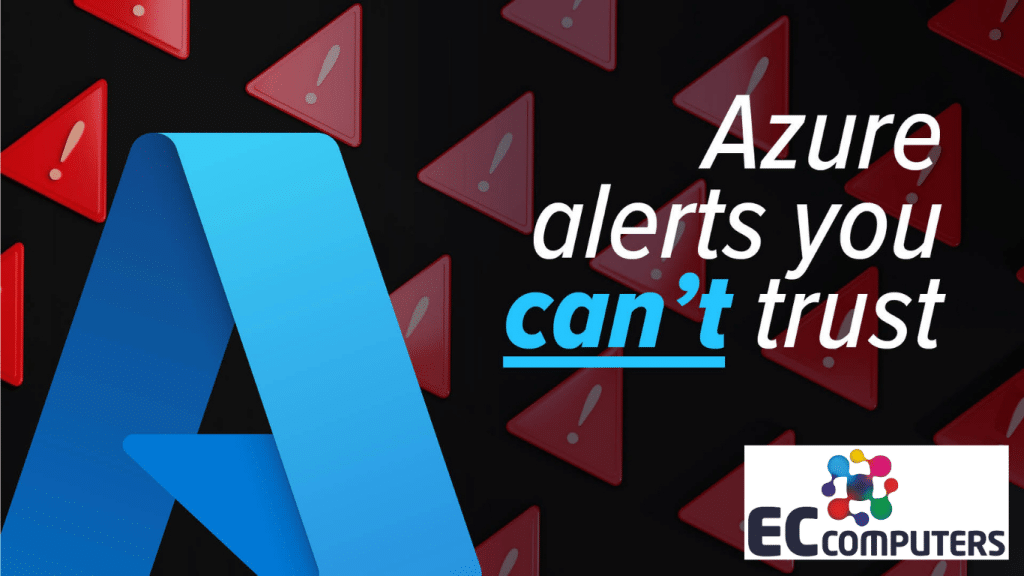 Warning image showing a fake Microsoft Azure Monitor alert email designed to trick businesses into calling a scam phone number