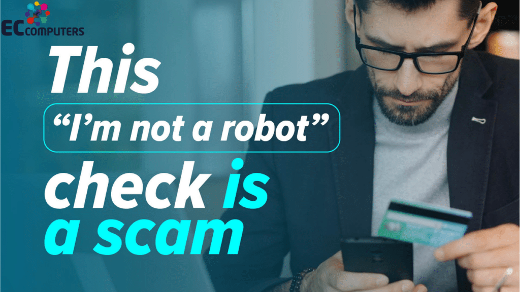 A close-up of a CAPTCHA-style "prove you're not a robot" prompt on a screen, illustrating the fake CAPTCHA scam that can catch busy workshop and trade teams out.